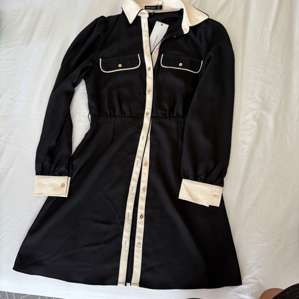 Karen Millen Black and Cream Long Sleeve Dress